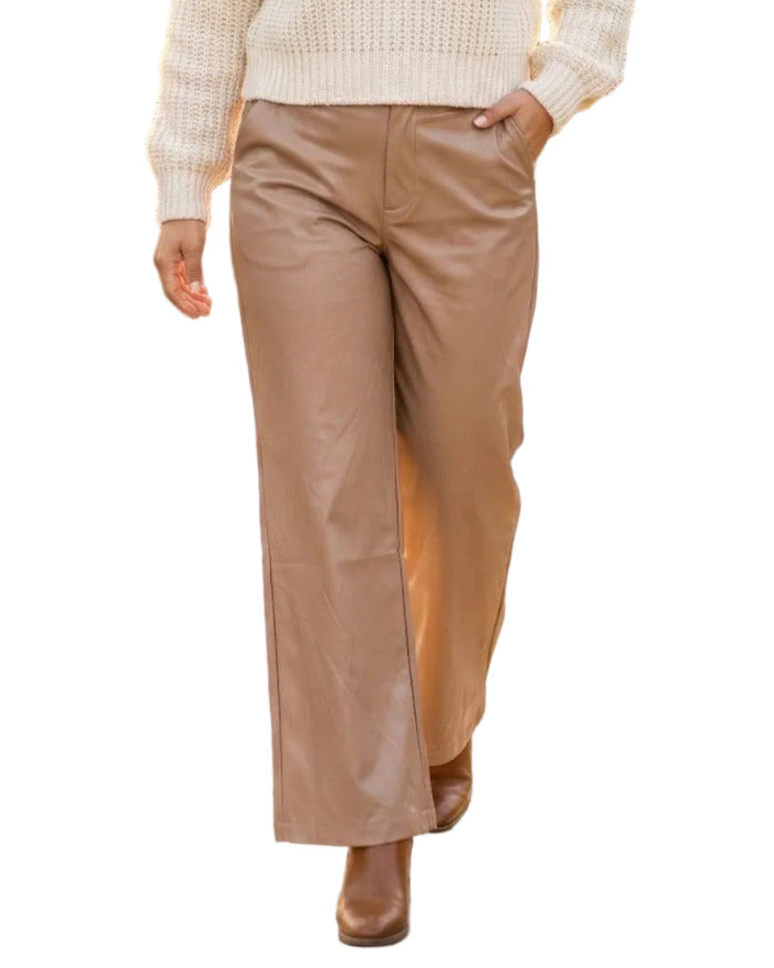 Faux Leather Wide Leg Pants