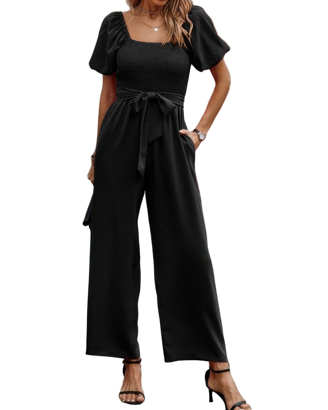 Square Neck Smocked Jumpsuit