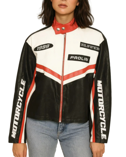 Motor Jacket in Black, White & Red