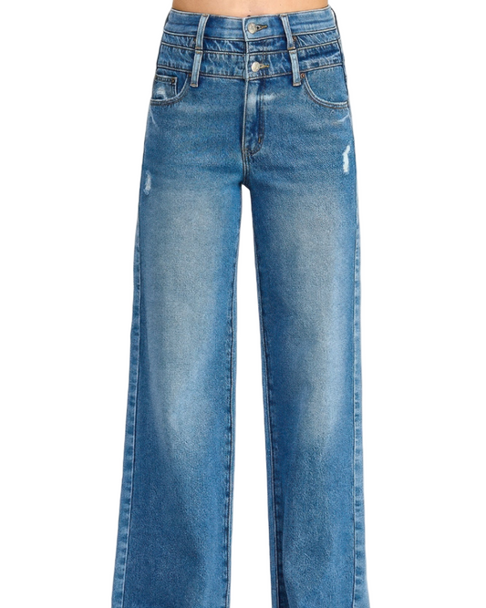 High Rise Double Waist Wide Leg Jeans