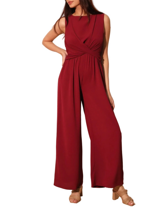 Textured Solid Twist Front Jumpsuit