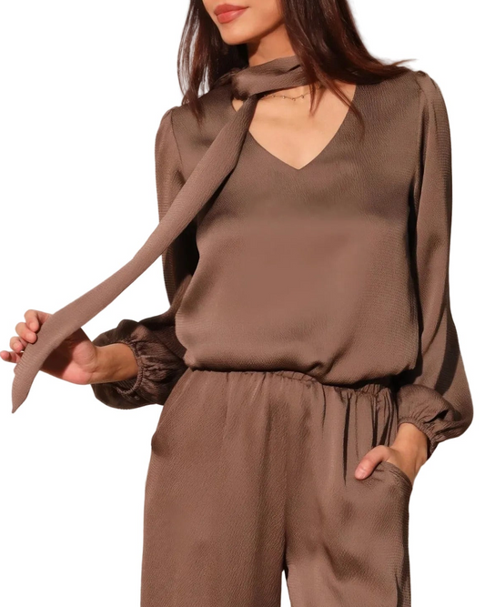 Hammered Satin Tie Neck Bubble Top