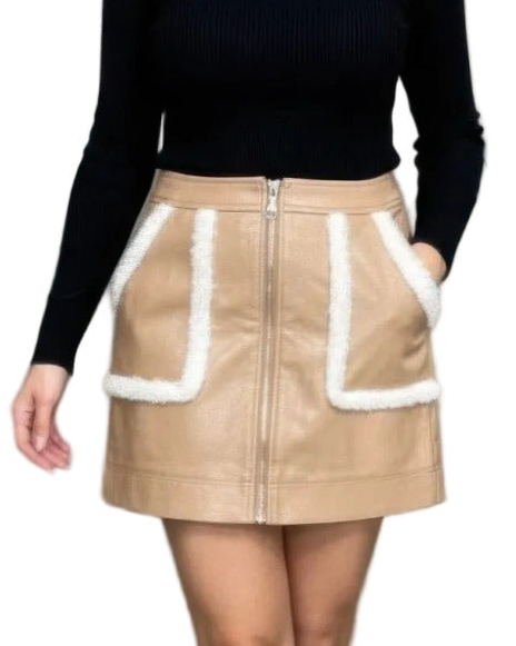 Faux Lather Skirt With Fur Accent