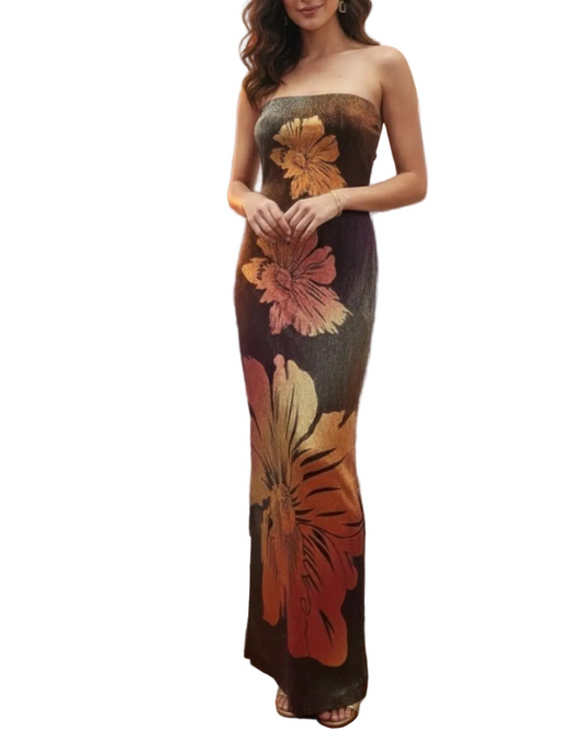 Metallic Flower Tube Maxi Dress