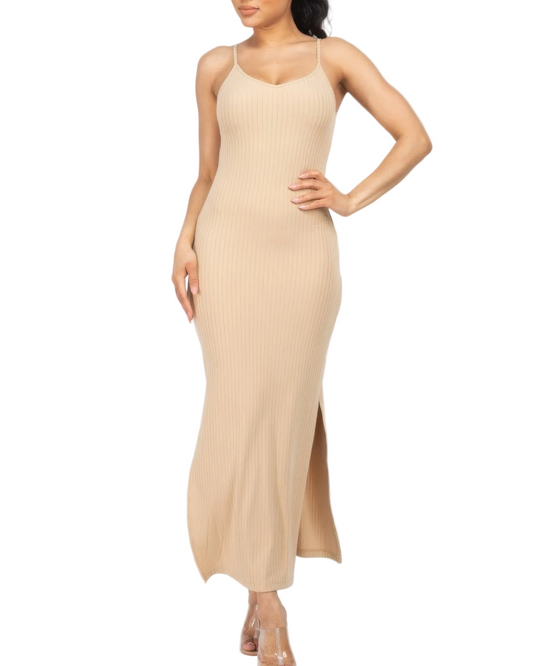 Ribbed Side Slit Maxi Dress - 14 color options