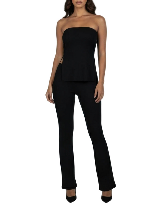 Ribbed Tube Top & Flare Pants Set - 4 color options